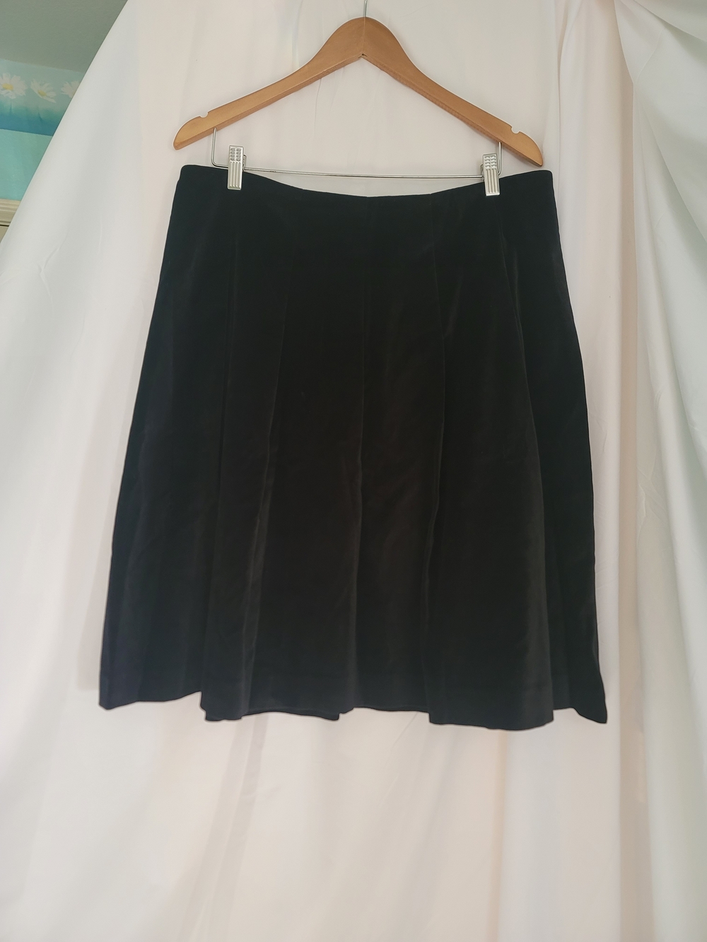 Madewell Pleated Midi Skirt Velvet Black Size 14 Cotton